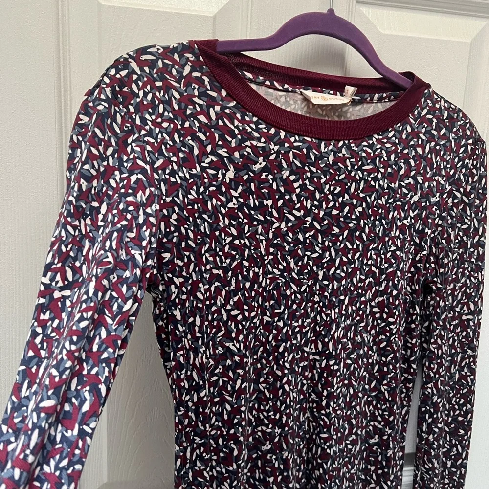 Tory Burch Silk Dress Multicolor Patterned Long Sleeve Midi Size Small Petite